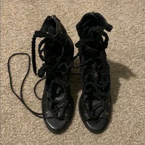 FREE PEOPLE LEATHER TIE UP BOOTIES